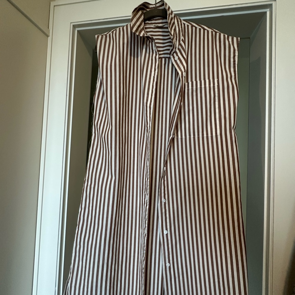 Brown and White Striped Sleeveless Dress / cover up